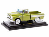 1958 Chevrolet Apache Cameo Pickup Truck Olive Green Metallic with Wimbledon White Top Limited Edition to 6250 pieces Worldwide 1/24 Diecast Model by M2 Machines