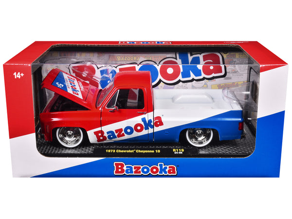1973 Chevrolet Cheyenne 10 Pickup Truck Red and Blue with White Stripe "Bazooka Bubble Gum" Limited Edition to 6250 pieces Worldwide 1/24 Diecast Model by M2 Machines
