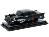 1957 Chevrolet 150 Sedan "Maj. Bruiser" Matte Black with Red Stripe and Shark Mouth Graphics Limited Edition to 6650 pieces Worldwide 1/24 Diecast Model Car by M2 Machines