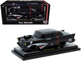 1957 Chevrolet 150 Sedan "Maj. Bruiser" Matte Black with Red Stripe and Shark Mouth Graphics Limited Edition to 6650 pieces Worldwide 1/24 Diecast Model Car by M2 Machines