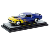 1970 Ford Mustang BOSS 429 Blue Metallic with Flame Graphics Limited Edition to 6,650 pieces Worldwide 1/24 Diecast Model Car by M2 Machines
