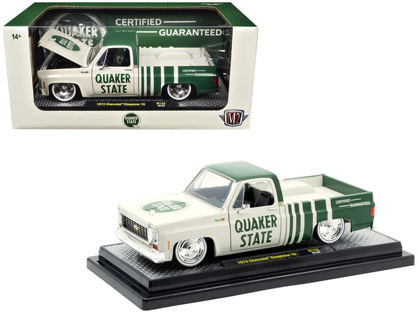 1973 Chevrolet Cheyenne 10 Pickup Truck "Quaker State" Beige and Green Limited Edition to 9600 pieces Worldwide 1/24 Diecast Model by M2 Machines