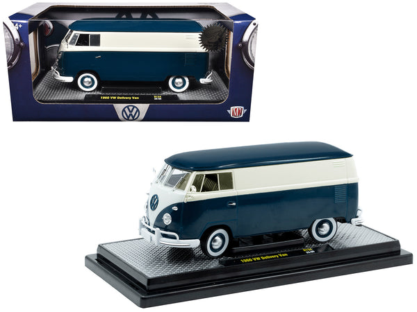 1960 Volkswagen Delivery Van Blue and White Limited Edition to 6650 pieces Worldwide 1/24 Diecast Model by M2 Machines