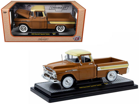 1958 Chevrolet Apache Cameo Pickup Truck Brown with Beige Top Limited Edition to 5250 pieces Worldwide 1/24 Diecast Model by M2 Machines