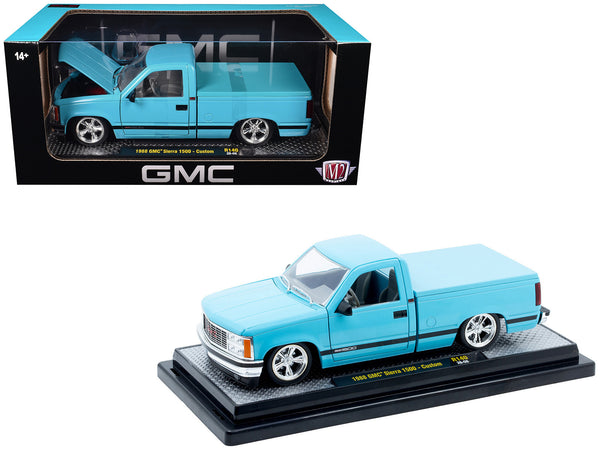 1988 GMC Sierra 1500 Custom Pickup Truck Light Blue with Black Stripes Limited Edition to 9250 pieces Worldwide 1/24 Diecast Model by M2 Machines