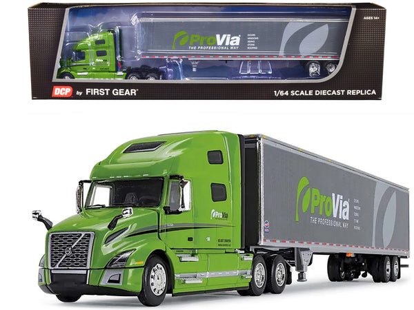 Volvo VNL 760 High-Roof Sleeper and 53' Utility Trailer with Roll-up Rear Door Green and Black "ProVia" 1/64 Diecast Model by DCP/First Gear