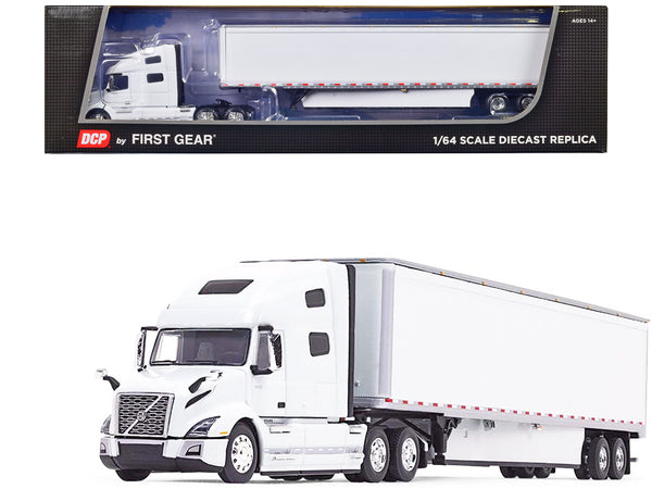 Volvo VNL 760 with High Roof Sleeper and 53' Smooth Sided Dry Goods Trailer White 1/64 Diecast Model by DCP/First Gear
