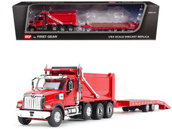 Western Star 49X Truck with Ox Bodies Dump & Beaver Tail Trailer Viper Red 1/64 Diecast Model by DCP/First Gear