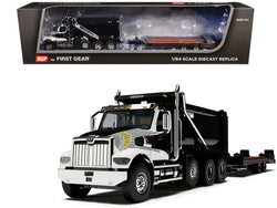 Western Star 49X Truck with Ox Bodies Dump & Beaver Tail Trailer Black with White Graphics 1/64 Diecast Model by DCP/First Gear