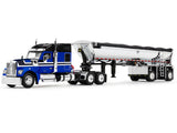 Kenworth W990 76" Mid-Roof Sleeper and MAC Half Round End Dump Trailer Blue and Black 1/64 Diecast Model by DCP/First Gear