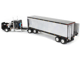 Peterbilt 359 with 36” Flat Top Sleeper and 40’ Vintage Refrigerated Trailer Black with Chrome 1/64 Diecast Model by DCP/First Gear