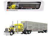 Peterbilt 379 with 63" Mid-Roof Sleeper and Wilson Silverstar Livestock Trailer "Harrison Trucking" Yellow with Black Stripes 1/64 Diecast Model by DCP/First Gear
