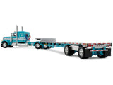 Peterbilt 379 with 48" Flat Top Sleeper and Transcraft Step Deck Trailer Teal with White Stripes 1/64 Diecast Model by DCP/First Gear