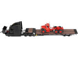 Mack Anthem Sleeper and Landoll 440B-50CA Traveling Axle Trailer Black with Mack B-61 Day Cab Load Red "Mack Anniversary" 1/64 Diecast Model by DCP/First Gear