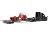 Mack Anthem Sleeper and Landoll 440B-50CA Traveling Axle Trailer Black with Mack B-61 Day Cab Load Red "Mack Anniversary" 1/64 Diecast Model by DCP/First Gear