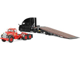Mack Anthem Sleeper and Landoll 440B-50CA Traveling Axle Trailer Black with Mack B-61 Day Cab Load Red "Mack Anniversary" 1/64 Diecast Model by DCP/First Gear