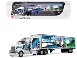Kenworth W900L with 86" Studio Sleeper and 53' Utility Trailer with Skirts "Walinga" White with Blue Graphics 1/64 Diecast Model by DCP/First Gear
