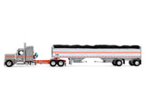 Peterbilt 589 with 58" Mid-Roof Sleeper and 50' Wilson Pacesetter Grain Trailer Silver Metallic with Orange Stripes 1/64 Diecast Model by DCP/First Gear