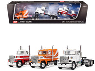 Ford LTL 9000 Trio Set (Two Day Cabs and One 60" Flat Top Sleeper) 1/64 Diecast Model by DCP/First Gear