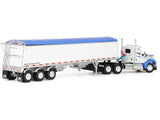 Kenworth W990 Day Cab and Lode King Distinction Hopper Trailer White and Blue 1/64 Diecast Model by DCP/First Gear