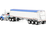 Kenworth W990 Day Cab and Lode King Distinction Hopper Trailer White and Blue 1/64 Diecast Model by DCP/First Gear