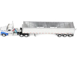 Kenworth W990 Day Cab and Lode King Distinction Hopper Trailer White and Blue 1/64 Diecast Model by DCP/First Gear