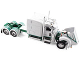 Peterbilt 389 with 63" Mid-Roof Sleeper and 53' Utility Trailer White with Green Stripes 1/64 Diecast Model by DCP/First Gear