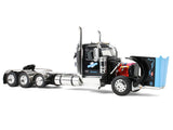 Peterbilt 589 Day Cab and Fontaine Renegade LXT40 Lowboy Trailer with Fliptail "Cappello Heavy Transport" Black with Light Blue Hood 1/64 Diecast Model by DCP/First Gear