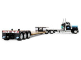 Peterbilt 589 Day Cab and Fontaine Renegade LXT40 Lowboy Trailer with Fliptail "Cappello Heavy Transport" Black with Light Blue Hood 1/64 Diecast Model by DCP/First Gear