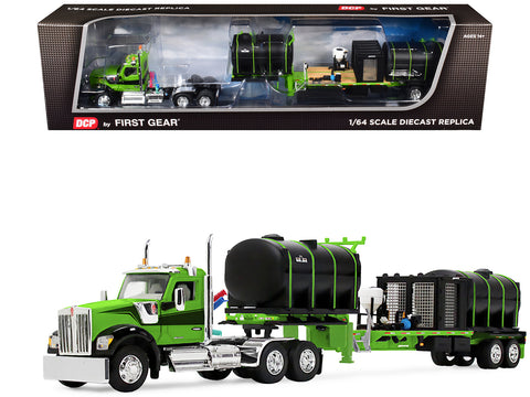 Kenworth W900 Day Cab with Demco 42' Liquid Fertilizer Tender Trailer Green and Black 1/64 Diecast Model by DCP/First Gear
