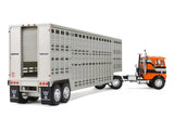 Freightliner COE and 45' Wilson Vintage Livestock Trailer Orange with Stripes 1/64 Diecast Model by DCP/First Gear
