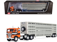 Freightliner COE and 45' Wilson Vintage Livestock Trailer Orange with Stripes 1/64 Diecast Model by DCP/First Gear