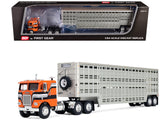 Freightliner COE and 45' Wilson Vintage Livestock Trailer Orange with Stripes 1/64 Diecast Model by DCP/First Gear