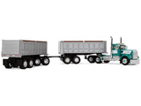 Kenworth W900A Day Cab with 22' Dual End Dump Trailers Turquoise with White Stripes 1/64 Diecast Model by DCP/First Gear