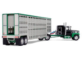 Ford LTL 9000 with 60" Flat Top Sleeper and 45' Wilson Vintage Livestock Trailer Black and Green 1/64 Diecast Model by DCP/First Gear