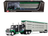 Ford LTL 9000 with 60" Flat Top Sleeper and 45' Wilson Vintage Livestock Trailer Black and Green 1/64 Diecast Model by DCP/First Gear