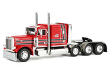 Peterbilt 379 with 63" Flat Top Sleeper and Fontaine Magnitude Lowboy Trailer with Fliptail "Anty Trucking & Rigging" Red with Black Stripes 1/64 Diecast Model by DCP/First Gear