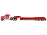 Peterbilt 379 with 63" Flat Top Sleeper and Fontaine Magnitude Lowboy Trailer with Fliptail "Anty Trucking & Rigging" Red with Black Stripes 1/64 Diecast Model by DCP/First Gear