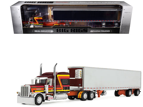 Peterbilt 389 Pride-N-Class with 70" Mid-Roof Sleeper and 53' Utility Trailer with Reefer "Hurricane Express" Brown with Stripes "Big Rigs" Series II #4 1/64 Diecast Model by DCP/First Gear
