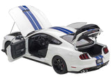 Ford Mustang Shelby GT-350R Oxford White with Lightning Blue Stripes 1/18 Model Car by AUTOart