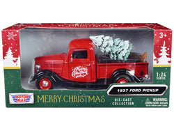 1937 Ford Pickup Truck Red and Black "Merry Christmas" with Tree Accessory 1/24 Diecast Model by Motormax