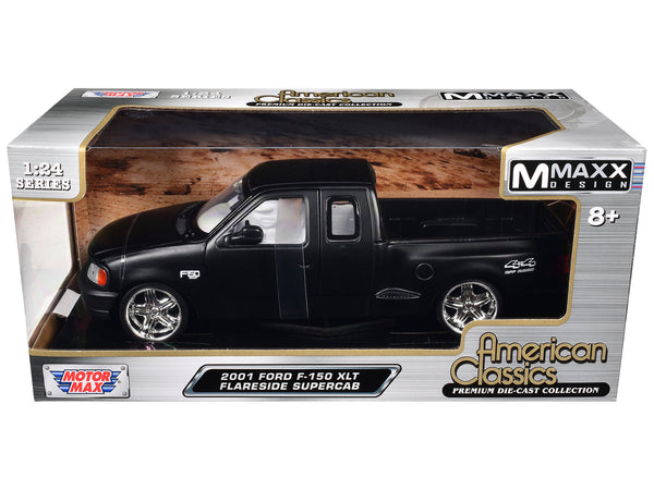 2001 Ford F-150 XLT Flareside Supercab Pickup Truck Matt Black with White Interior "Maxx Design" "American Classics" Series 1/24 Diecast Model by Motormax
