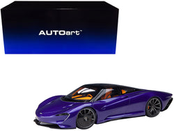 McLaren Speedtail Lantana Purple Metallic with Black Top and Yellow Interior and Suitcase Accessories  1/18 Model Car by AUTOart