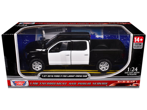 2019 Ford F-150 Lariat Crew Cab Pickup Truck Unmarked Plain Black and White "Custom Builder's Kit - Law Enforcement and Public Service" Series 1/27 Diecast Model by Motormax