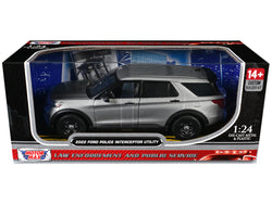 2022 Ford Police Interceptor Utility Unmarked Silver Metallic "Builder's Kit" "Law Enforcement and Public Service" Series 1/24 Diecast Model by Motormax