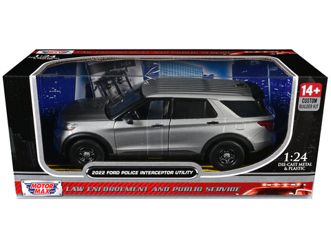 2022 Ford Police Interceptor Utility Unmarked Silver Metallic "Builder's Kit" "Law Enforcement and Public Service" Series 1/24 Diecast Model by Motormax