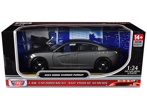 2023 Dodge Charger Pursuit Police Car Gray Metallic "Custom Builder's Kit - Law Enforcement and Public Service" Series 1/24 Diecast Model Car by Motormax