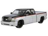 2006 Chevrolet Silverado Custom Pickup Truck Silver Metallic and Black with Red Stripes "Die-Cast Collection" Series 1/25 Diecast Model by Motormax