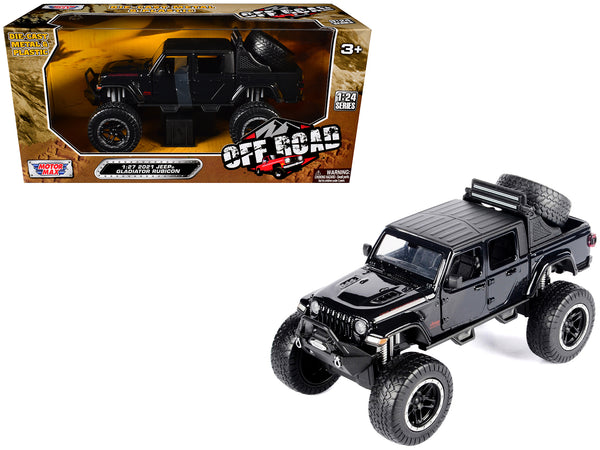 2021 Jeep Gladiator Rubicon Off-Road Pickup Truck Black with Matt Black Top "Off Road" Series 1/27 Diecast Model by Motormax