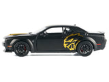 2018 Dodge Challenger SRT Hellcat Widebody Matte Black with Gold Stripes and Graphics "Midnight Eclipse" Series 1/24 Diecast Model Car by Motormax